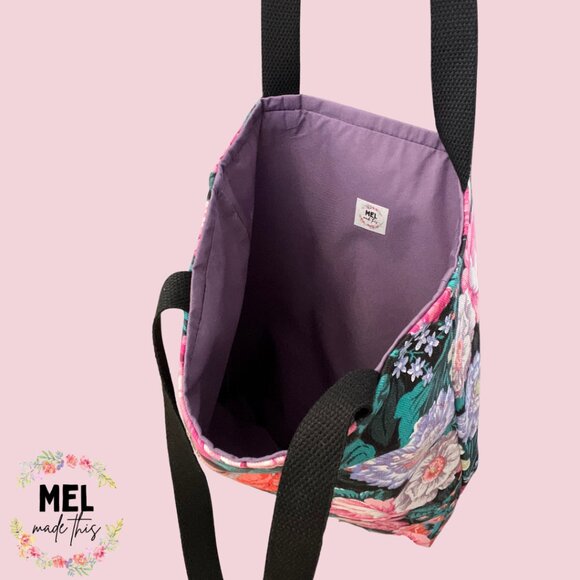 Floral Tote Bag - Purple Lining - Picture 2 of 3